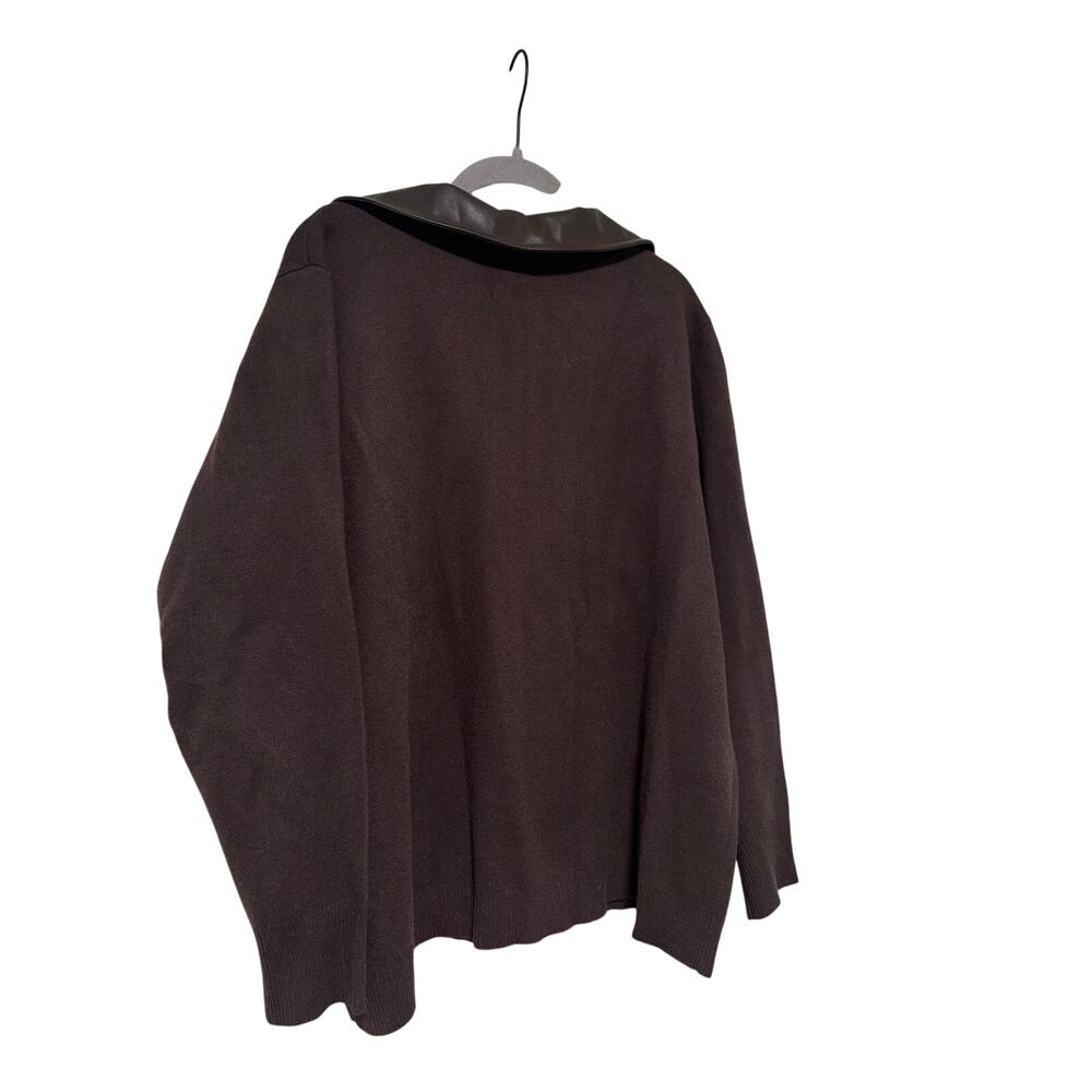 La Vila Milano Women’s Brown Zip Front Knit Cardigan Faux Leather Collar Size 2X - Picture 7 of 7